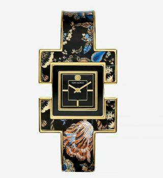 Tory Burch T Bangle Watch,  Happy Times Floral/gold - Tone/black