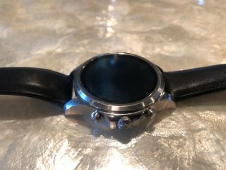 Emporio Armani Silver Steel Black Leather Touchscreen Smartwatch Art5003