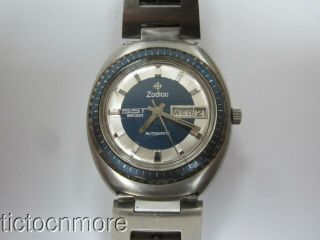 VINTAGE ZODIAC AUTOMATIC SST 36000 DAY DATE WATCH MENS 862 951 SILVER BLUE 35mm 2