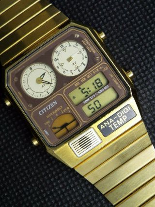 Rare Citizen Vintage Digital Watch 8988 Ana Digi Temp Gold Retro Old School
