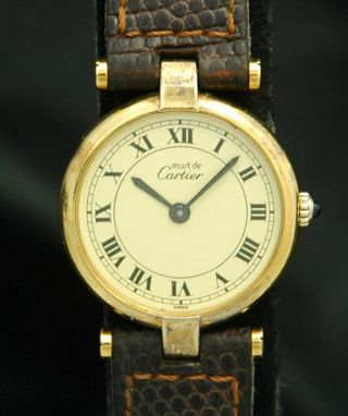 Must De Cartier Ladies Watch Vermeil 925 Quartz Gold Vtg Swiss Fix Repair Parts