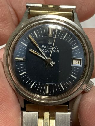 Vintage Bulova Accutron Men’s Wrist Watch W Blue Dial & Accutron Band