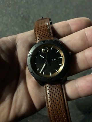 Movado Bold Watch.  Mens.  Black And Brown.  Leather Strap