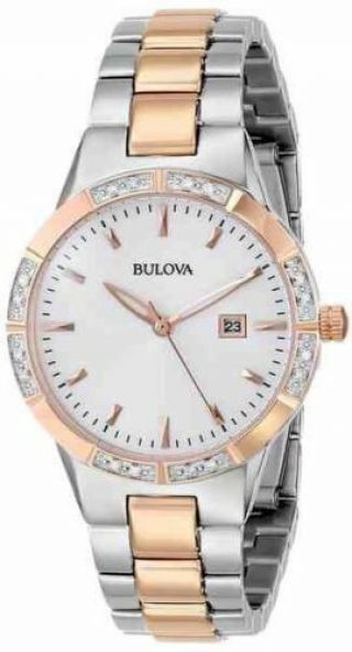 Bulova 98r169 Diamond Two Tone Rose Stainless Steel Ladies Watch