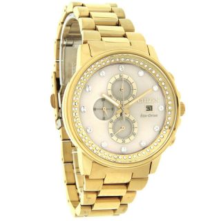 Citizen Eco - Drive Nighthawk Champagne Crystal Gold Tone Watch Fb3002 - 53p