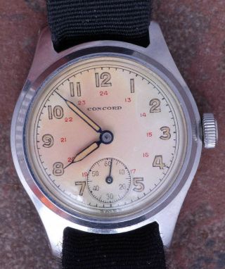 Concord 30s WW2 Vtg Steel Case 24 hr Military Style Radium Dial Running AS 984 6