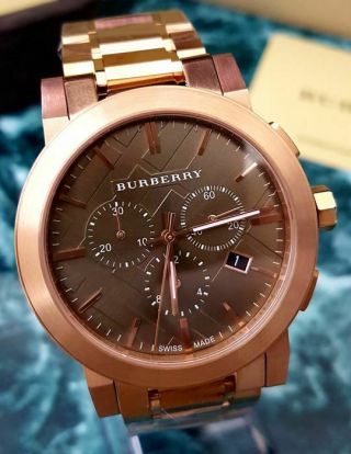 Burberry Bu9353 Taupe Chronograph Dial Rose Gold Plated Steel Men Watch