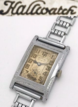 Vintage 1920s Art Deco Hoffman Hallwatch Shock Resist Mens Mechanical Wristwatch