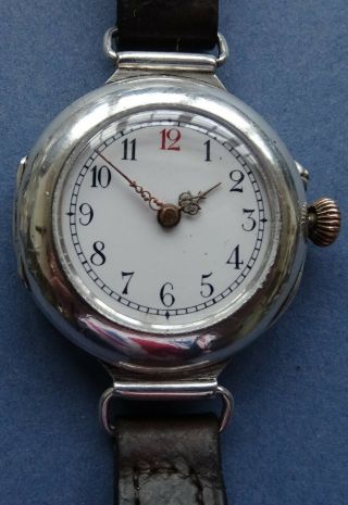 Dial Ww1 Era Prot 10j Mens Solid Silver Trench Watch Period Strap - 1914/18