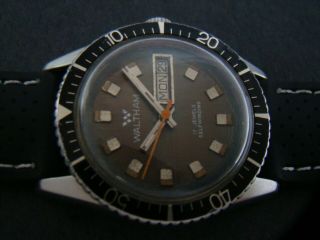 Vtge Very Rare Waltham Tropical Dial Diver Men Watch.  70s.  Fully