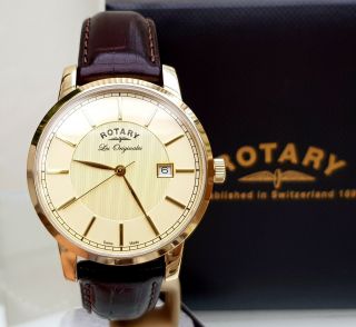 Mens Rotary Les Originales Watch Swiss Made Gold Plated Rrp £299 Boxed