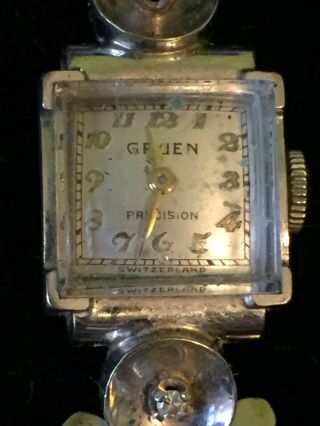 Vintage Ladies Gruen Precision 14k Solid Gold With 2 Diamonds Ladies Watch Old