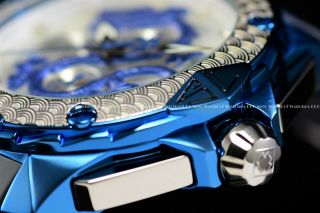 Invicta Mens 55mm Grand Subaqua Blue Dragon Chronograph Silicone Strap Ss Watch