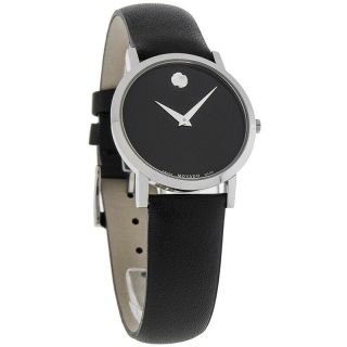 Movado Classic Museum Ladies Black Leather Strap Swiss Quartz Watch 0606130