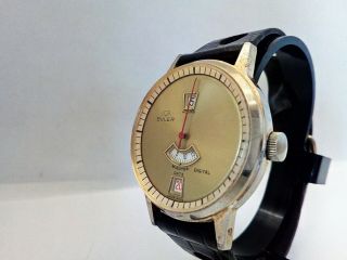 Vintage Buler Direct Read Jump Hour Watch Swiss Made