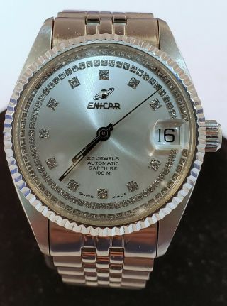Enicar 25j Automatic Wristwatch Stainless Steel With Diamond Dial - Runs - Vt346