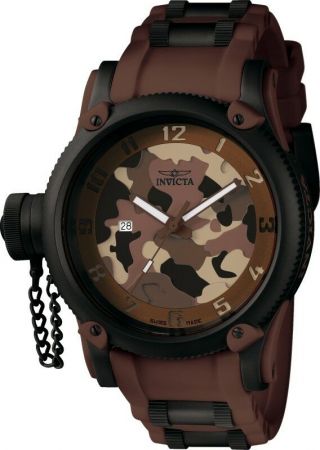 Mens Invicta 1198 Russian Diver Swiss Quartz 52mm Black/brown Watch
