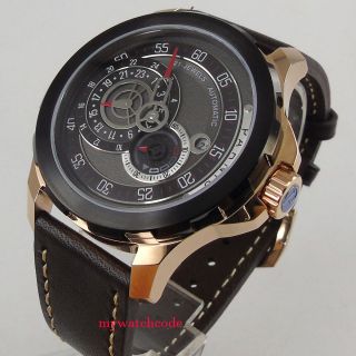 44mm Parnis Black Dial Date Pvd Case Sapphire Glass Miyota Automatic Mens Watch