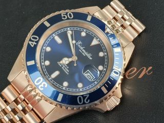 Dive Watch Submariner Meters By German Brand Eichmuller Jubilee Rose Gold.  Blue