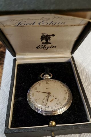 Vintage 19j Lord Elgin Pocket Watch And Papers
