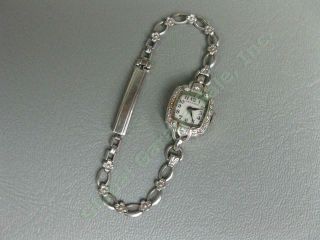 Antique Vintage Hamilton 14k White Gold Diamond Stud Analog Ladies Watch 911 Nr