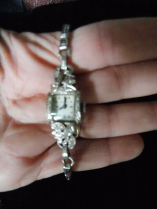 Antique Art Deco Bulova Ladies 14k White Gold & Diamond Watch - Not Running
