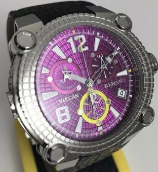 Mens Renato Vulcan Rare Purple Dial Swiss Chronograph 45mm Limited Watch