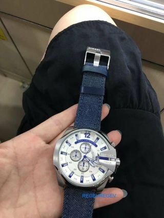 Men ' s Diesel DZ4511 Watch Mega Chief Chronograph Blue Denim CHRONO 2