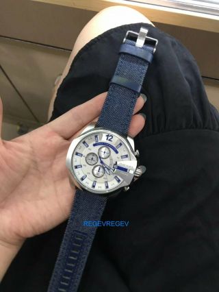 Men ' s Diesel DZ4511 Watch Mega Chief Chronograph Blue Denim CHRONO 3