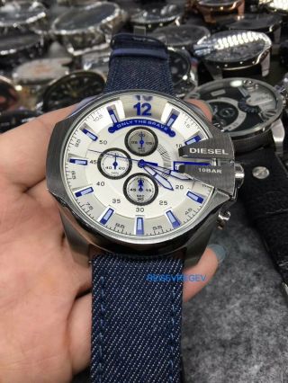 Men ' s Diesel DZ4511 Watch Mega Chief Chronograph Blue Denim CHRONO 4