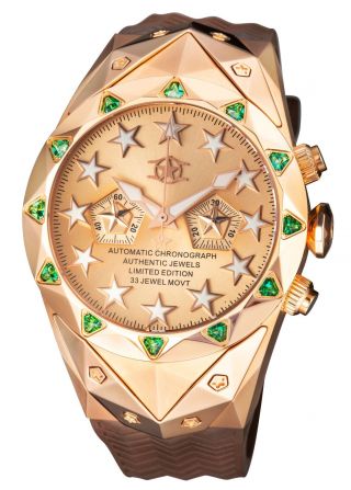 Watchstar Rose Gold Superstar Automatic Chrono Swarovski Green Topaz Watch