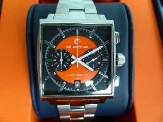 Motor Time Chicane Racer 38 Mm Chronograph Orange Black White Eye Wrist Watch Ss