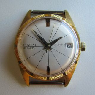Watch Prim Diplomat Made By Czechoslovakia Gold Plated Serviced
