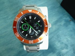 Nautis Dive 500 Chronograph 45 Mm Black Dial Orange Bezel W Ss Bracelet Rp $375