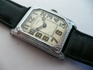 Stunning - Engraved Tanq Case Vtg Bulova Art Deco Mens Wristwatch 1928?