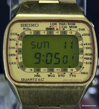 Vintage Seiko M158 - 5009 Gmt World Time Quartz Lc Gold Filled Bracelet Japan A