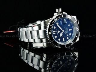Legend Men Submariner Deep Blue Auto Sapphitek MidNight Black Dial SS Watch 5