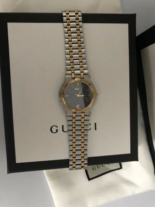 Vintage Gucci Men’s Wrist Watch 9000m Stainless Steel & Gold 2 Tone Bracelet