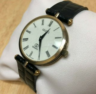 Vintage Gucci 2000m Men 18k Gold Plated Stack Analog Quartz Watch Hours Batt