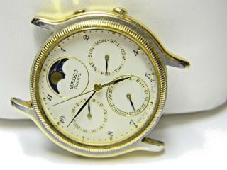 Mens Seiko Triple Calendar Day Date Moon Phase Watch Model 7f39 - 6029 Parts