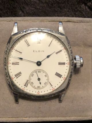 Vintage Wwi Elgin Military Trench Watch - 15j 0s Cushion Case - Runs