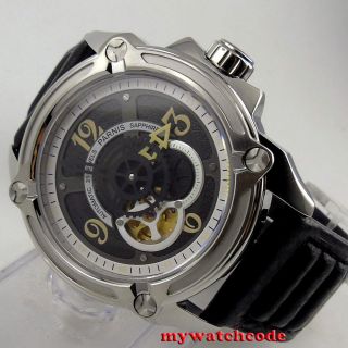 44mm Parnis Black Dial Sapphire Glass 21 Jewels Miyota Automatic Mens Watch P661