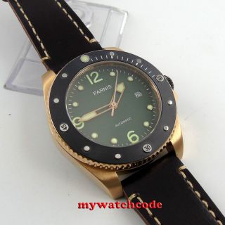 PARNIS green dial golden case Sapphire Glass ceramic bezel Automatic mens Watch 3