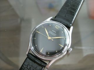Vintage Doxa Watch Co 17 Jewels 37 Mm Black Dial Swiss Made Wristwatch