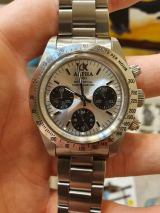 Alpha Watch Daytona Silver Dial Glossy Bezel Mechanical 3 Registered Chronograph