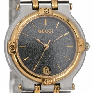 Auth Gucci 9000m Stainless Steel&gold Plated Quartz Men 