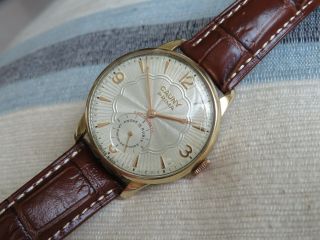 Vintage Large Swiss Cauny Prima Mechanical Watch,  Gold Plated,  Sub Second,  Runs