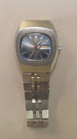 Vintage Wittnauer Wrist Watch Automatic Mens Blue Face Day Date