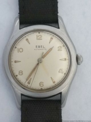 Vintage 1960s Ebel Steel Automatic Sweep Seconds Mens Running Wrist Watch