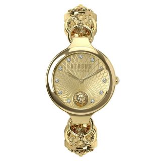 Versace Versus Vsp271018 Womens Watch 34mm Swaroski Crystals - Gold - Lions Head Nib